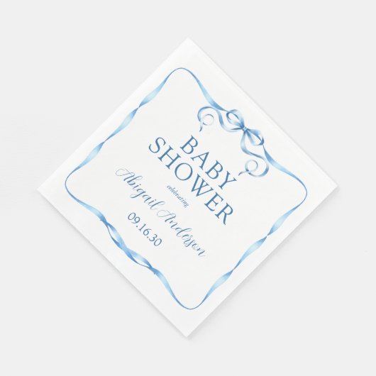 Dusche mit blauer Ribbon Watercolor Serviette (Ecke)