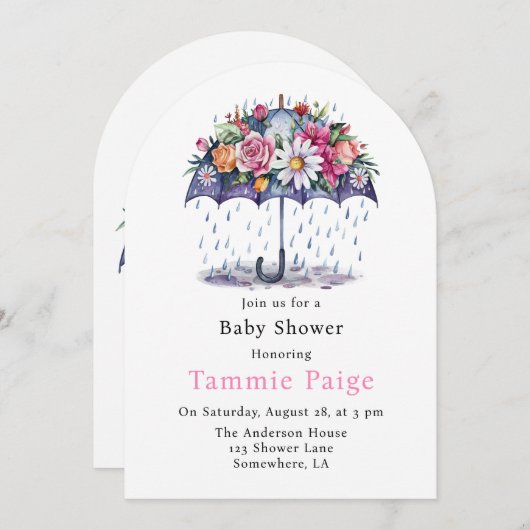 Dusche mit Blume Babydusche Einladung (Vorne/Hinten)