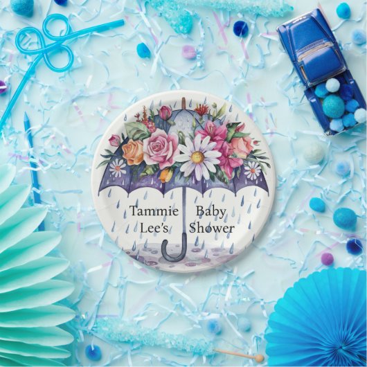 Dusche mit Blume Babydusche Pappteller (Party)