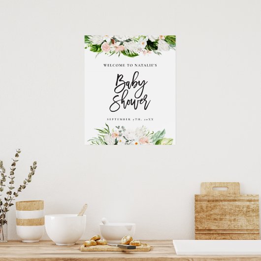 Dusche mit Blumen in tropischer Wasserfarbe - Empf Poster (Küche)