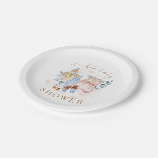 Dusche mit Doppelbett Wasserfarbe Moderne Babydusc Pappteller (Schrägansicht)