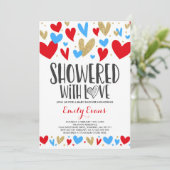 Dusche mit Liebe Baby Dusche Einladungsherzen Herz Einladung (Stehend Vorderseite)