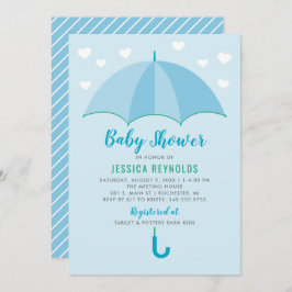 Dusche mit Liebe Blue Umbrella Boy Baby Dusche Einladung
