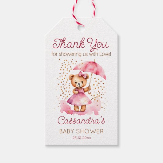 Dusche mit Liebe Mädchen Teddy Bären Baby Dusche G Geschenkanhänger (Vorderseite)