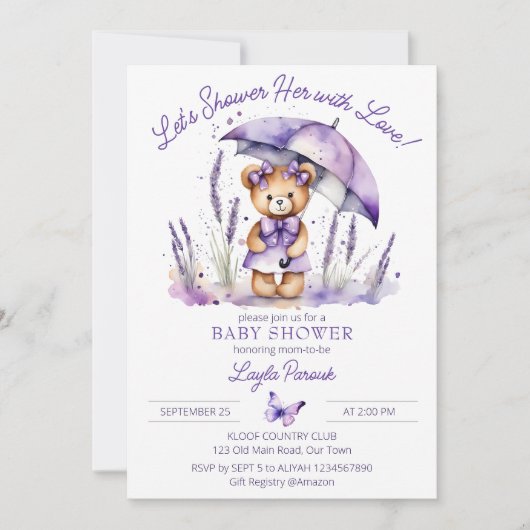 Dusche mit Liebe niedlich Teddy Bär Babydusche Einladung (Vorderseite)