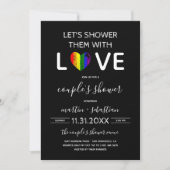 Dusche mit Liebe RegenbogenHerz LGBT Couple Dusche Einladung (Vorderseite)