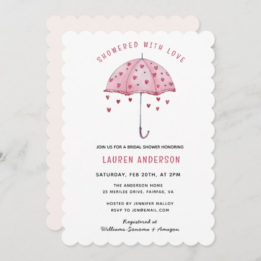 Dusche mit Liebe Rosa Schirm Brautparty Einladung (Vorne/Hinten)