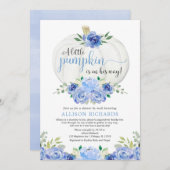 Dusche mit Mail blauem Goldkürbisbaby Einladung (Vorne/Hinten)