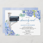 Dusche mit Mail blauer Blütendusche Einladung (Vorne/Hinten)