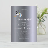 Dusche mit Mail Stork Baby Junge niedlich Einladung (Stehend Vorderseite)