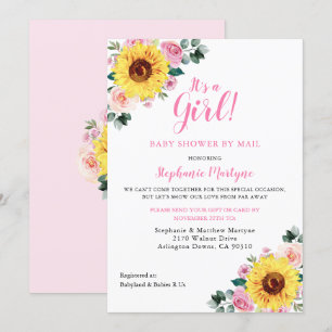 Dusche mit Post seine Girl Sonnenblume Rosa Blüten Einladung