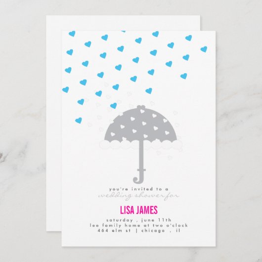 Dusche mit Regenschirm und Herz Einladung (Vorne/Hinten)