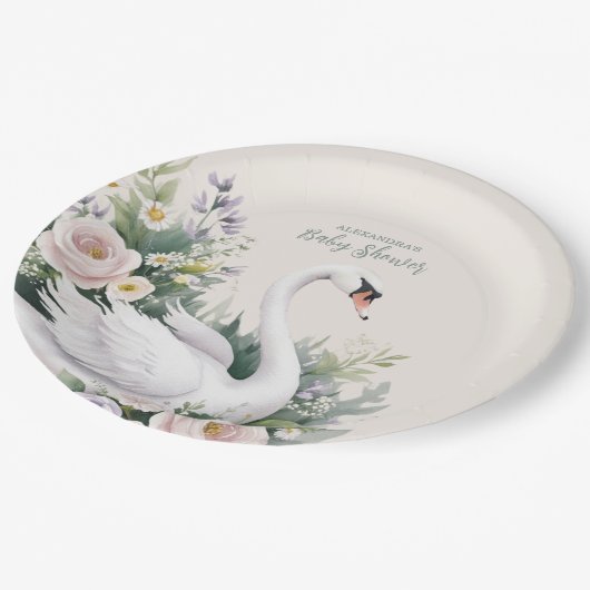 Dusche mit Softblush Swan Princess Baby Dusche Pappteller (Schrägansicht)