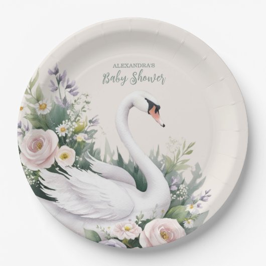 Dusche mit Softblush Swan Princess Baby Dusche Pappteller (Vorderseite)