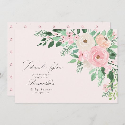 Dusche mit weichem Rosa Frühling Blumenspülung Bab Dankeskarte (Vorne/Hinten)