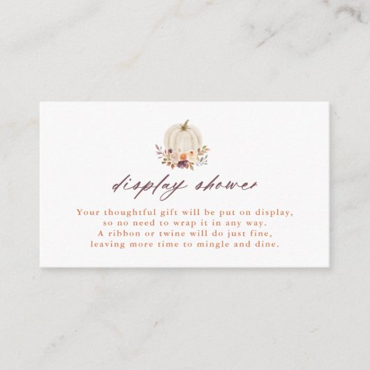 Dusche mit weißem Kürbis und violetten Blumen Begleitkarte (Vorderseite)