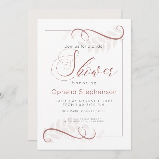 Dusche Moderne Blätter mit Speckbraun und Blasscre Einladung (Vorne/Hinten)