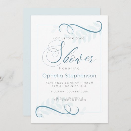 Dusche Moderne Foliage Smokey blau Einladung (Vorne/Hinten)