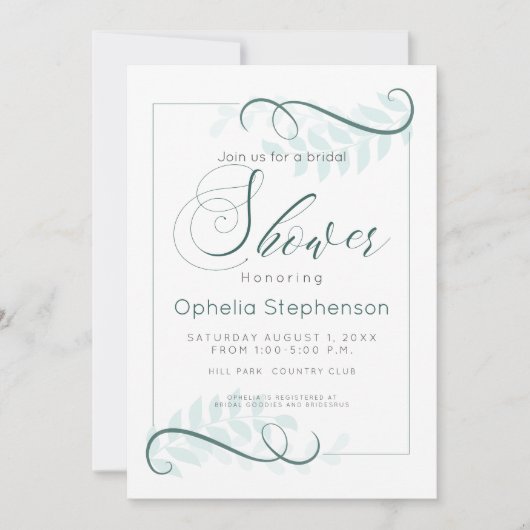 Dusche Moderne Minze Blätter Jade Accents Einladung (Vorderseite)