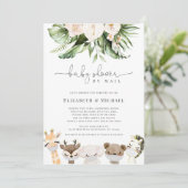 Dusche per Mail Masked Baby Safari Tiere Einladung (Stehend Vorderseite)