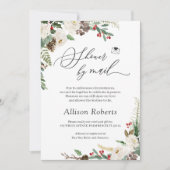 Dusche per Mail Script rustikale Winter Floral Blä Einladung (Vorderseite)