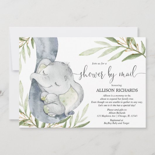 Dusche per Post Elefant Geschlecht neutrale Babydu Einladung (Vorderseite)