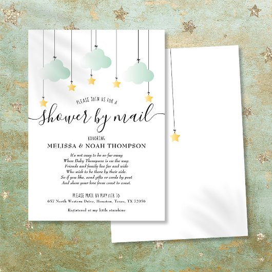 Dusche per Post, lange Distanz neutrales Grün Baby Einladung