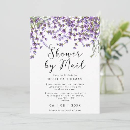 Dusche per Post Lavendel Brautparty Einladung (Stehend Vorderseite)