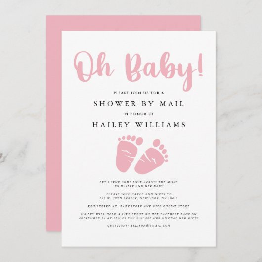 Dusche per Post| Oh Baby Girl Pink Babynahrung Einladung (Vorne/Hinten)