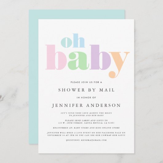 Dusche per Post | Oh Baby Pastel Minimal Modern Einladung (Vorne/Hinten)