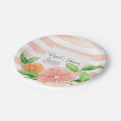 Dusche Pink Stripe Citrus Orange Art Pappteller (Schrägansicht)