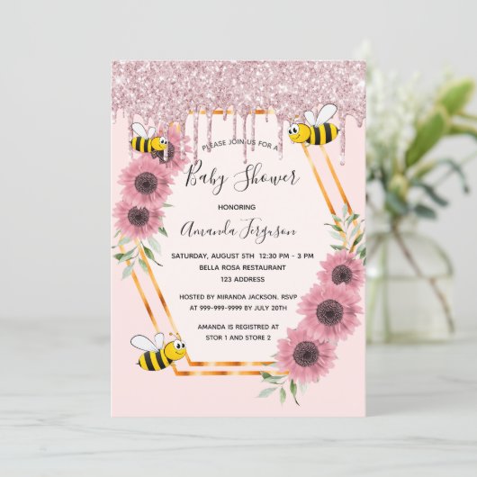 Dusche staubige Rose Gold Glitzer Mama zu biegen Einladung (Stehend Vorderseite)