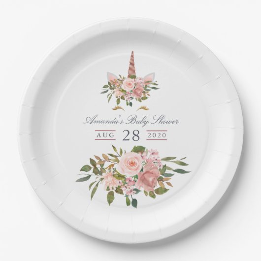 Dusche und Rose Gold Blumenstrauß Kinderdusche Pappteller (Vorderseite)