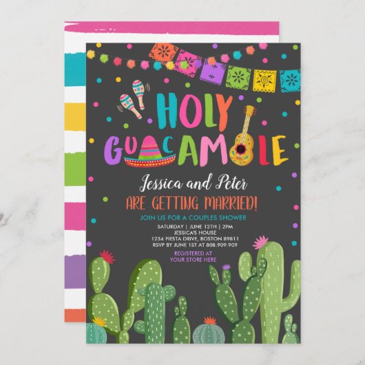Dusche von Guacamole Fiesta Cactus Couples Einladung (Vorne/Hinten)