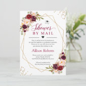 Dusche von Mail Burgundy Red Floral Gold Geometric Einladung (Stehend Vorderseite)