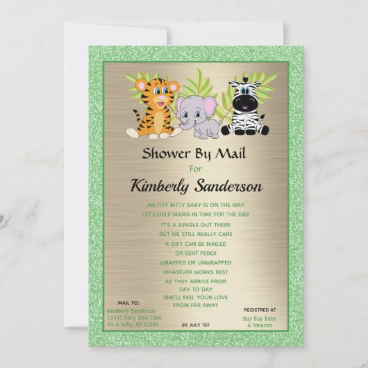 Dusche von Mail Jungle Safari Gender Neutral Einladung (Vorderseite)