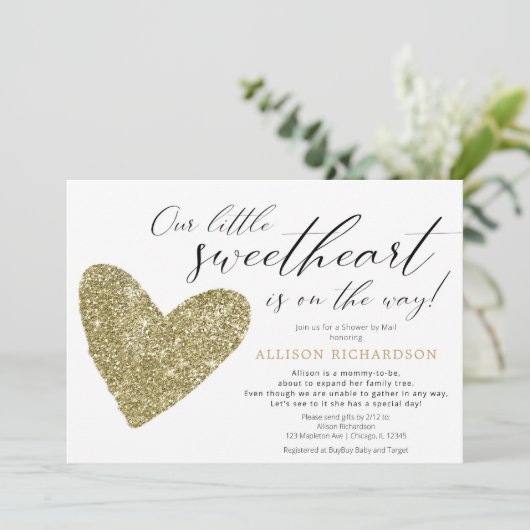 Dusche von Mail Modernes schwarzes Gold geschlecht Einladung (Stehend Vorderseite)