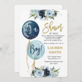 Dusche von Mail Navy blauer Ballon Babydusche Jung Einladung (Vorne/Hinten)