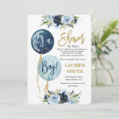 Dusche von Mail Navy blauer Ballon Babydusche Jung Einladung (Stehend Vorderseite)