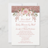 Dusche von Mail Pink Rose Gold Glitzer Girl Baby Einladung (Vorderseite)