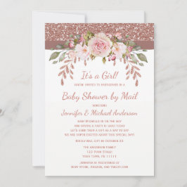 Dusche von Mail Pink Rose Gold Glitzer Girl Baby Einladung