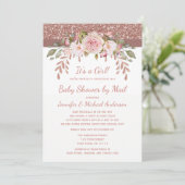 Dusche von Mail Pink Rose Gold Glitzer Girl Baby Einladung (Stehend Vorderseite)
