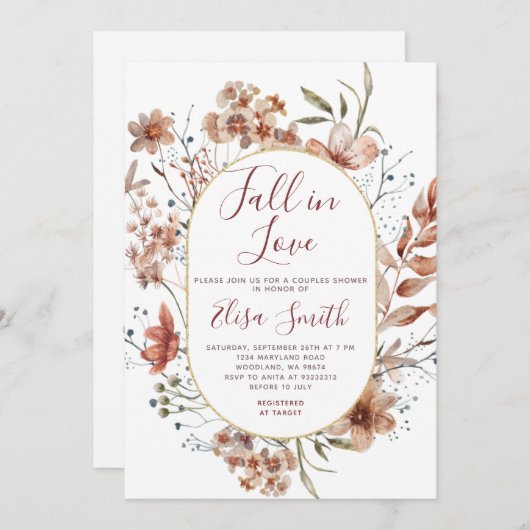 Dusche Wasserfarbe Herbst Boho Wildblumen Einladung (Vorne/Hinten)