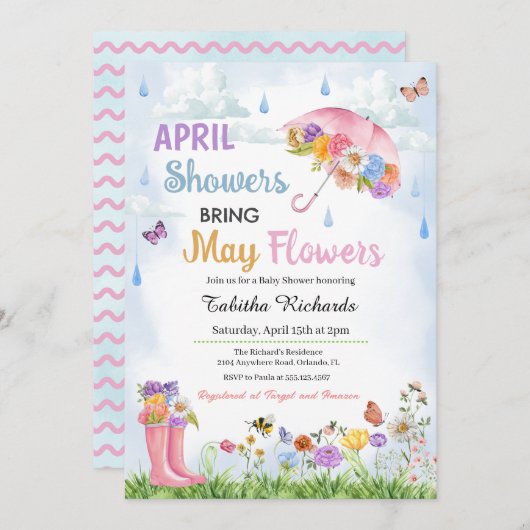 Duschen im April bringen im Mai Blume Frühjahrsdus Einladung (Vorne/Hinten)