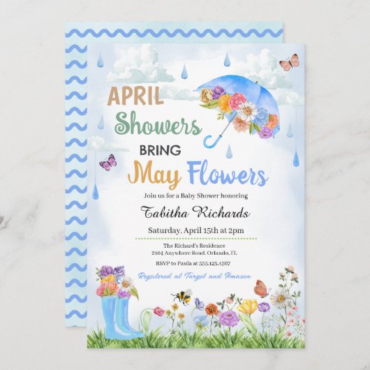 Duschen im April bringen im Mai Blume Frühjahrsdus Einladung (Vorne/Hinten)
