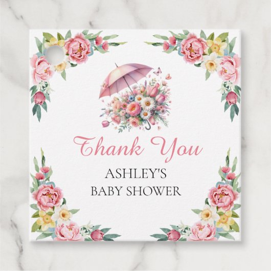 Duschen im April Brunch Blume Babydusche Geschenkanhänger (Vorderseite)