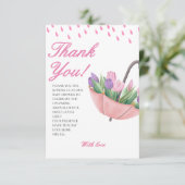 Duschen mit rosa Aprilscherzen können Blume Babydu Dankeskarte (Stehend Vorderseite)