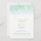 Duschende kaskadenblaue grüne Kunsthochzeit Einladung (Vorderseite)