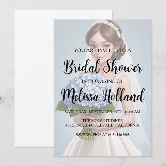 Duschkabine aus blauem Hydrangea Einladung (Vorne/Hinten)