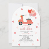 Duschkabine mit Liebe Motor Scooter Brautparty Einladung (Vorderseite)